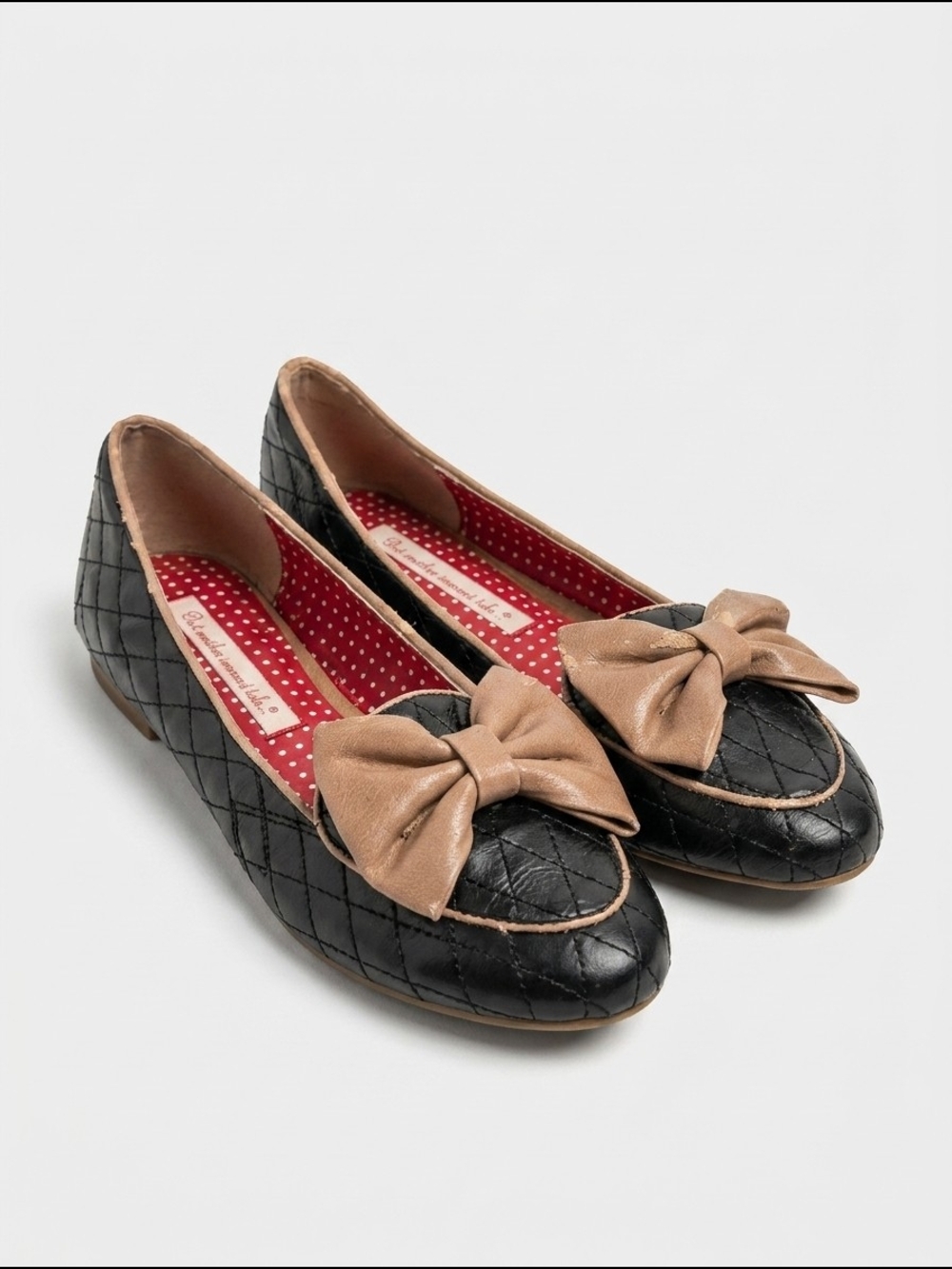 But Another Innocent Tale Black Quilted Bow Ballet Flats Size 8.5